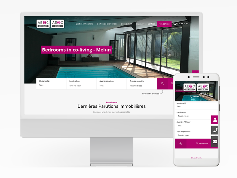 Site web d'AE2C immobilier en responsive