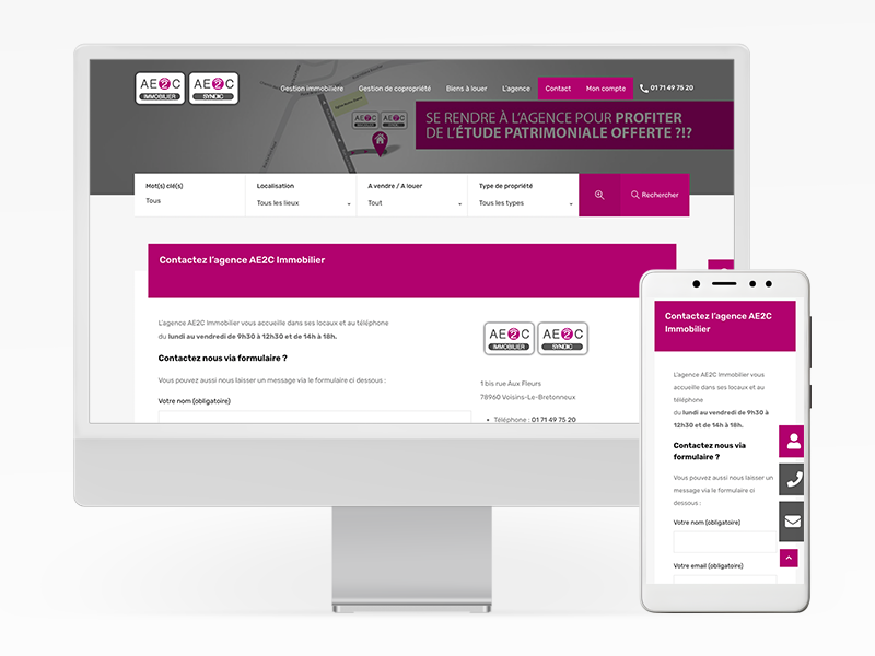 Site web d'AE2C immobilier en responsive