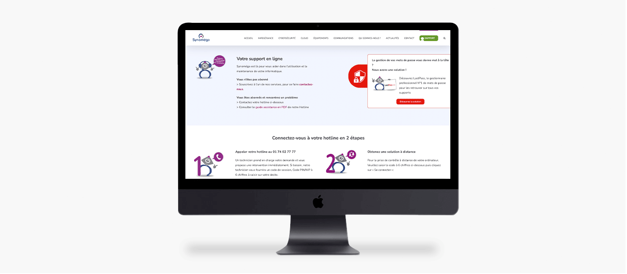 La page support du site web Synoméga