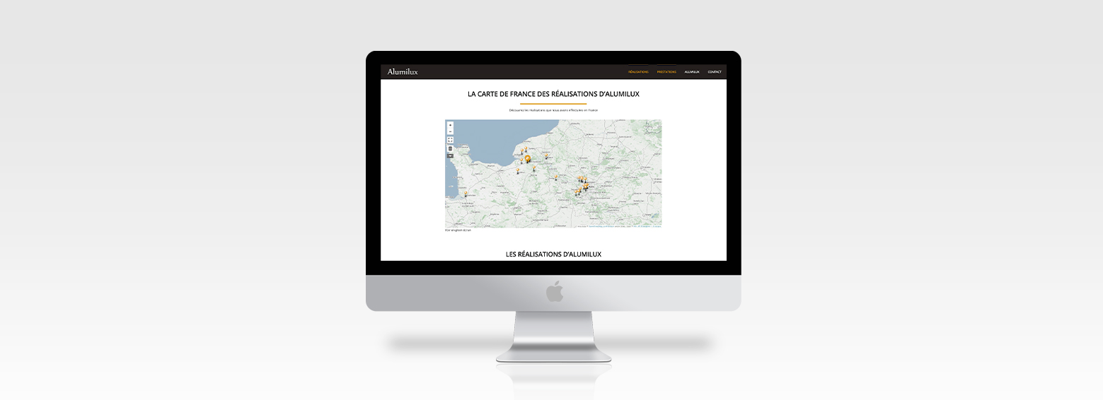 Carte géographique des réalisations du site web d'Alumilux