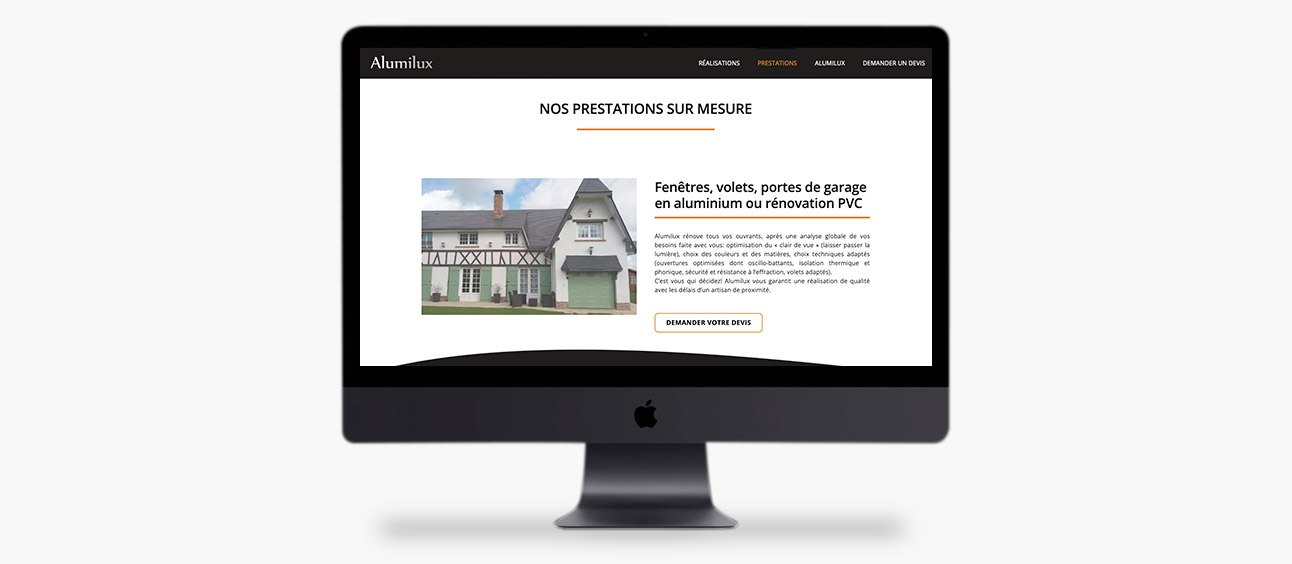 Page des prestations sur-mesure du site web d'Alumilux