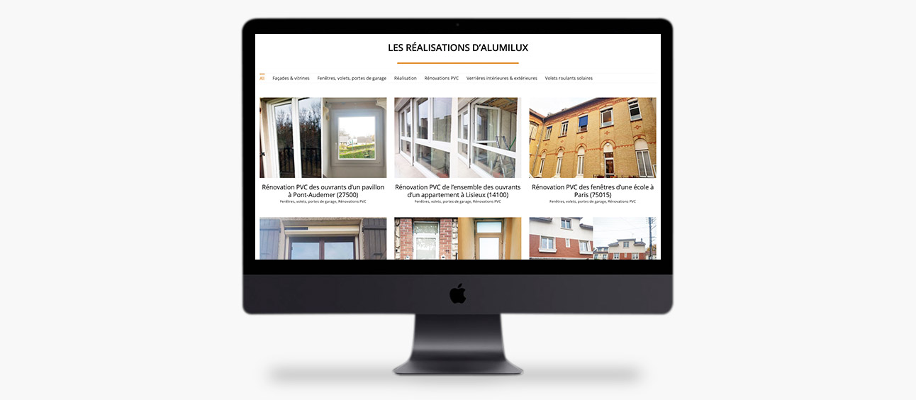 Page des réalisations du site web d'Alumilux