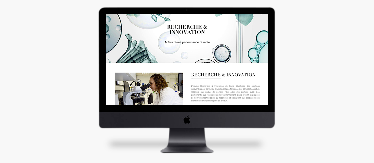 Page "Rechercher & Innovation" du site web de Sozio