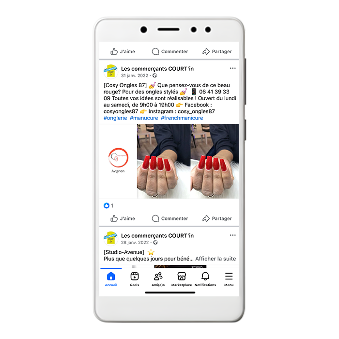 Publication Facebook Les commerçants COURT'in