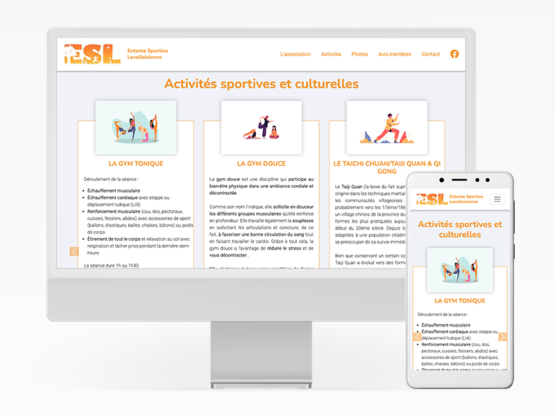 Site web de l'ESL Entente Sportive Levalloisienne en responsive