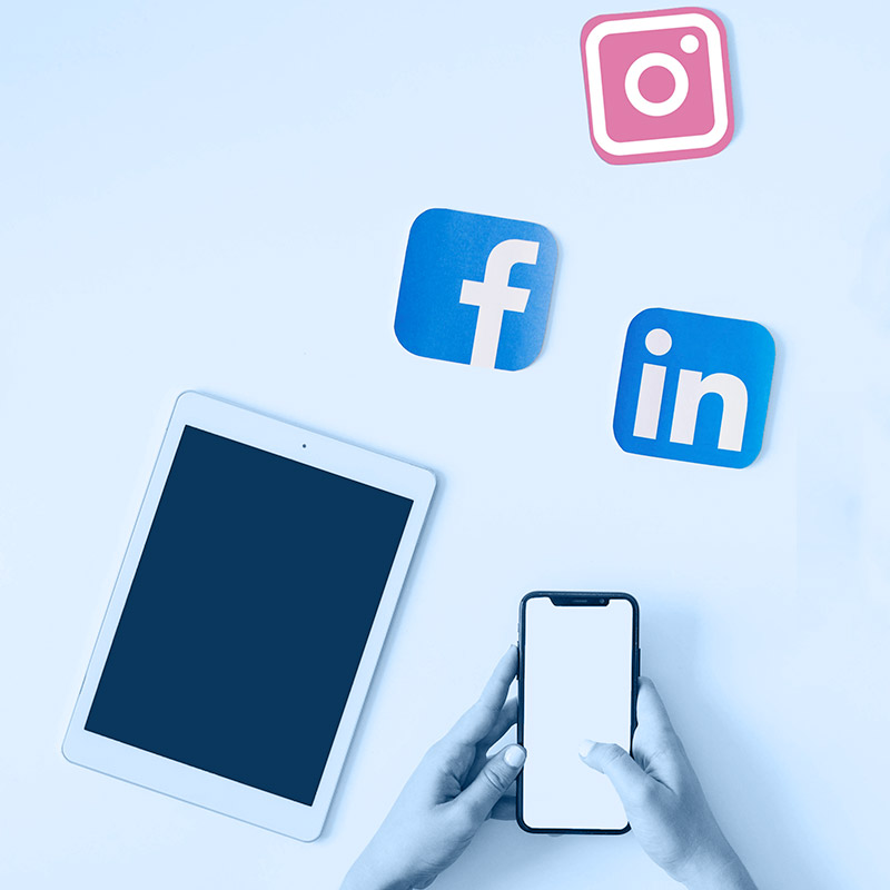 Logos des réseaux sociaux Facebook, LinkedIn et Instagram