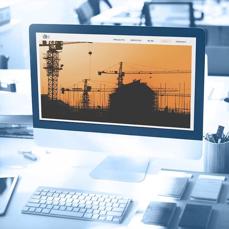 Focus sur l'écran d'un ordinateur de bureau qui affiche le site internet d'une PME industrielle.